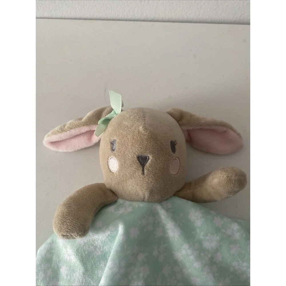 Modern Baby Snuggle Blankie Lovey Security Blanket Green White Bunny Teether